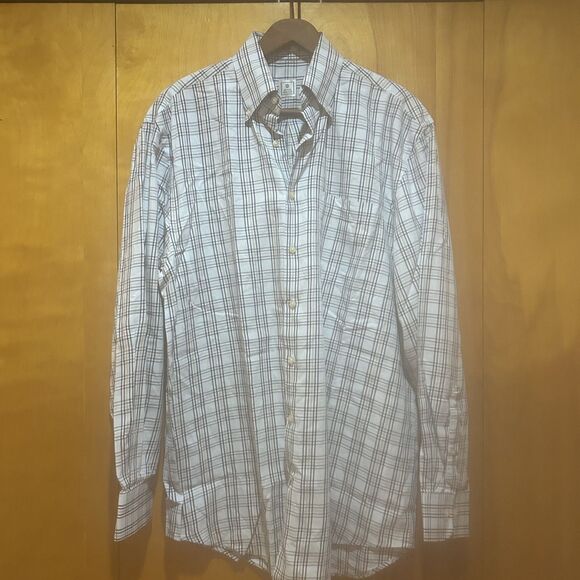 Peter Millar Dress Shirt Mens L Button Down Collar Plaid Gray Beige Corpcore - Picture 2 of 12